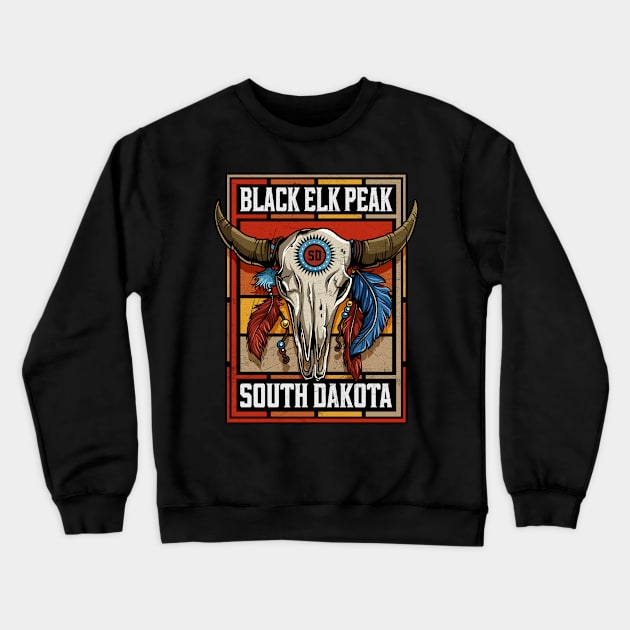 Black Elk Peak South Dakota Native American Bison Skull Crewneck Sweatshirt by SouthDakotaGifts